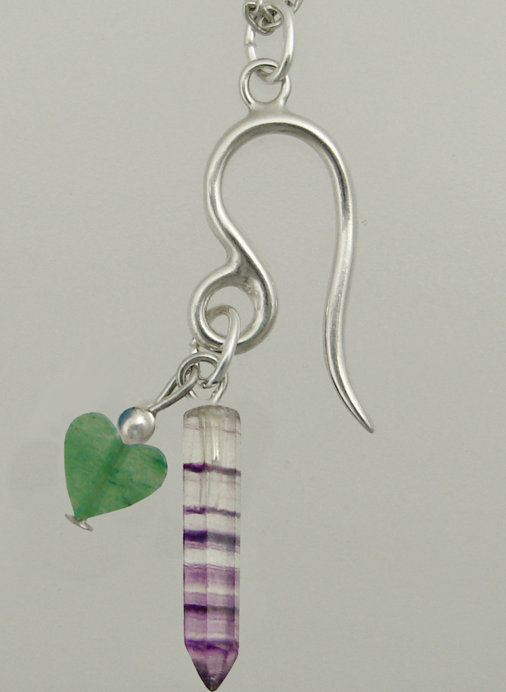 Sterling Silver Leo Pendant Necklace With an Fluorite Crystal And Green Heart